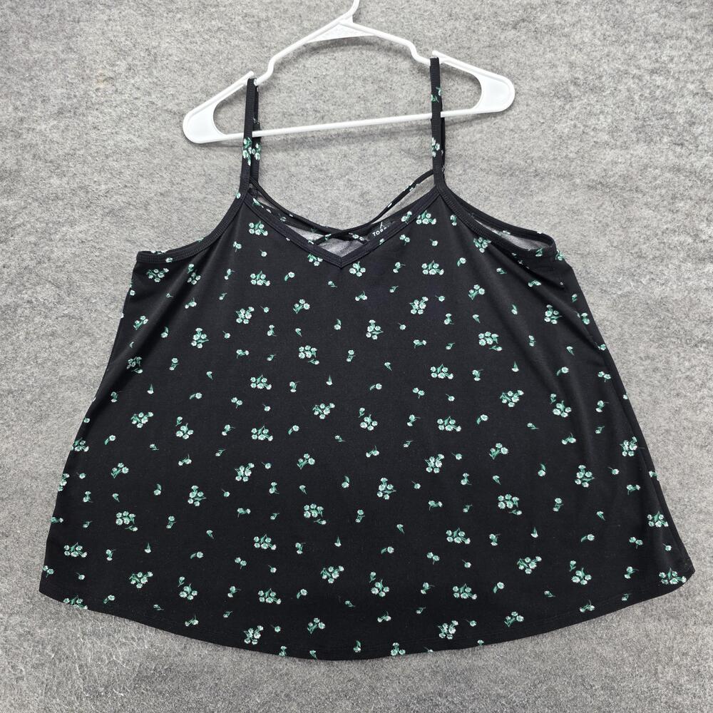Torrid Cami Tank Top Womens 0 Black Green Floral Adjustable Straps V Neck Plus